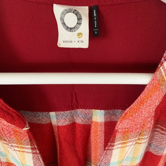 Anthro Akemi + Kin Red Plaid Long Sleeve Shirt Dress Small - Picture 5 of 8